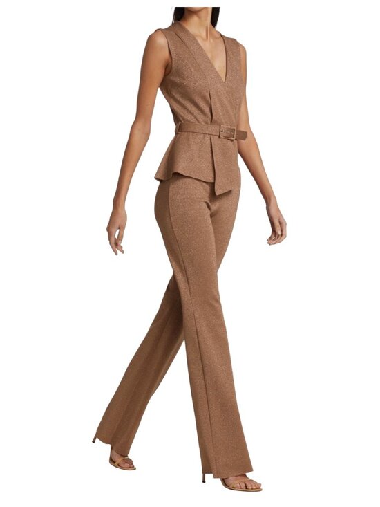 Chiara Boni La Petite Robe Kerolyn Belted Lurex Jumpsuit in Duna - Picture 1 of 6